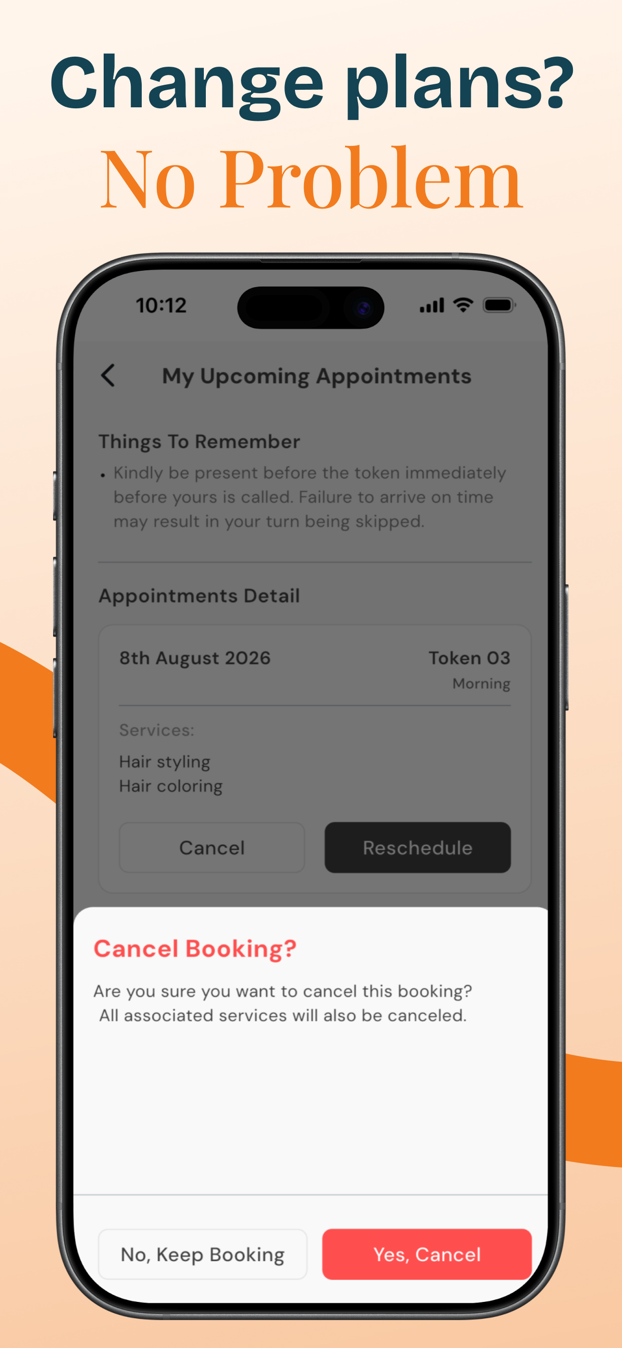 Cancel booking confirmation dialog